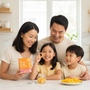 Family enjoying Purest Kids Omega-3 Mango Burstlets together at the kitchen table